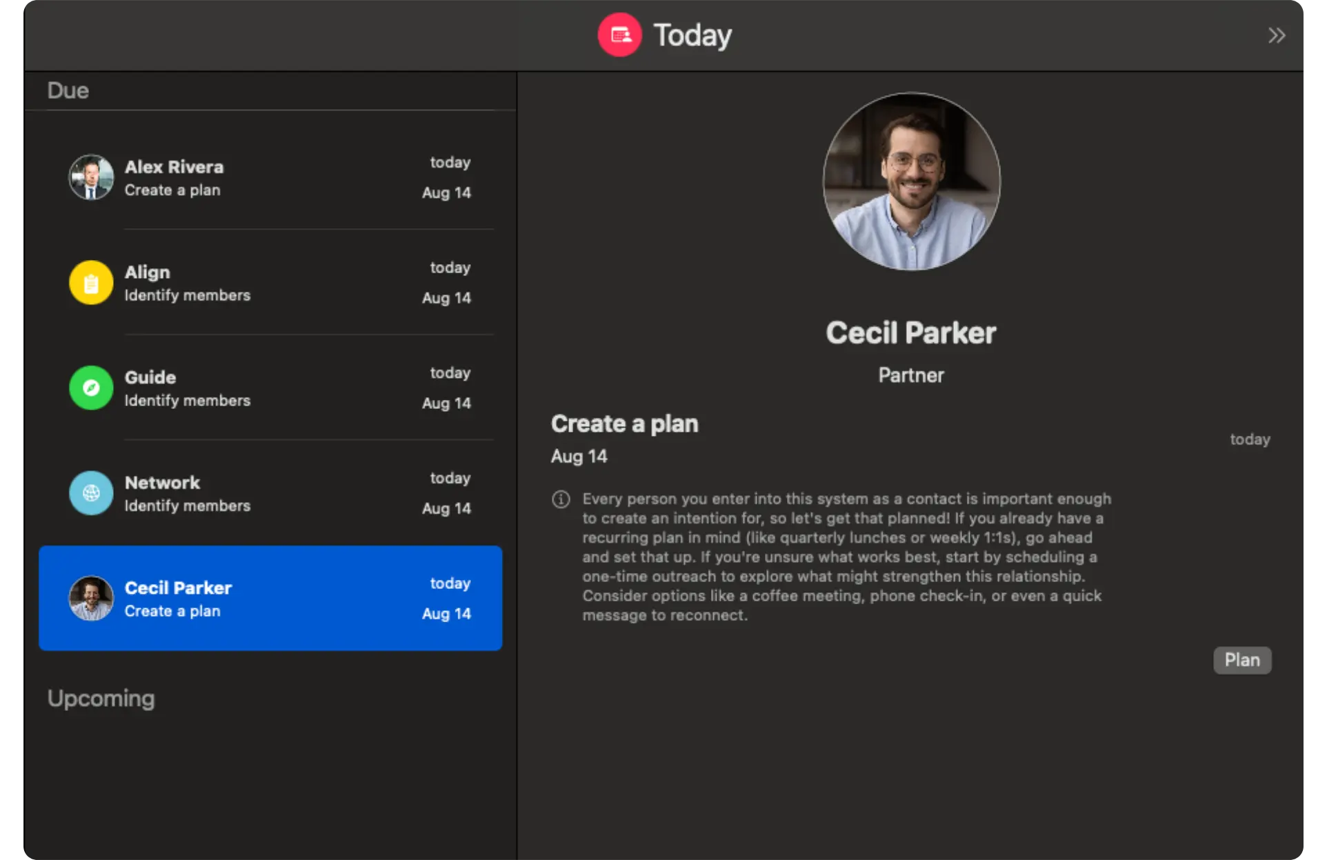 create plan for contact